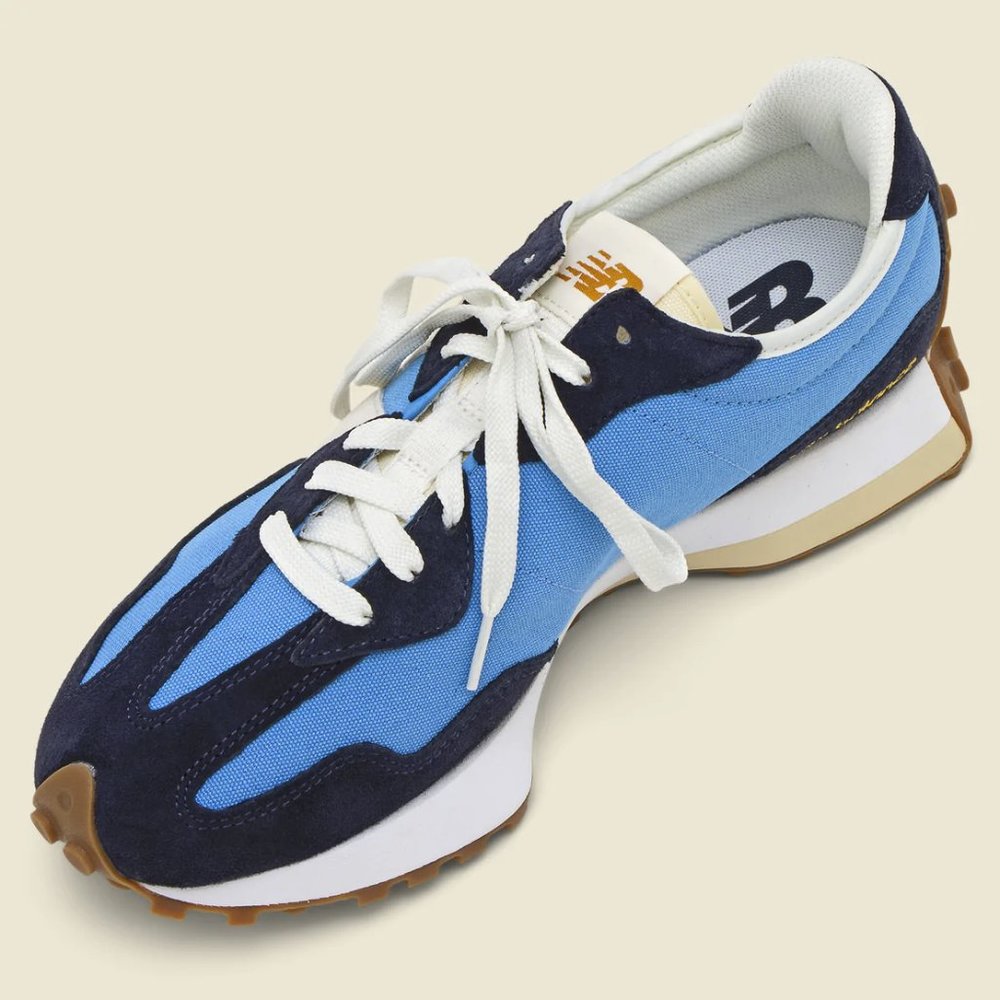NIB New Balance 327 Sneaker Shoes Vibrant Sky/Natural Indigo Blue, Gum Outsoles - Picture 4 of 6